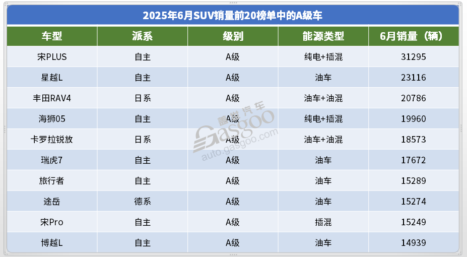 2025年6月SUV销量TOP20：Model Y月销破5万辆，自主&ldquo;夺下&rdquo;高端市场？