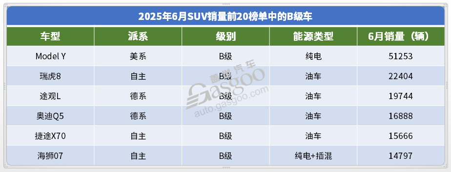 2025年6月SUV销量TOP20：Model Y月销破5万辆，自主&ldquo;夺下&rdquo;高端市场？